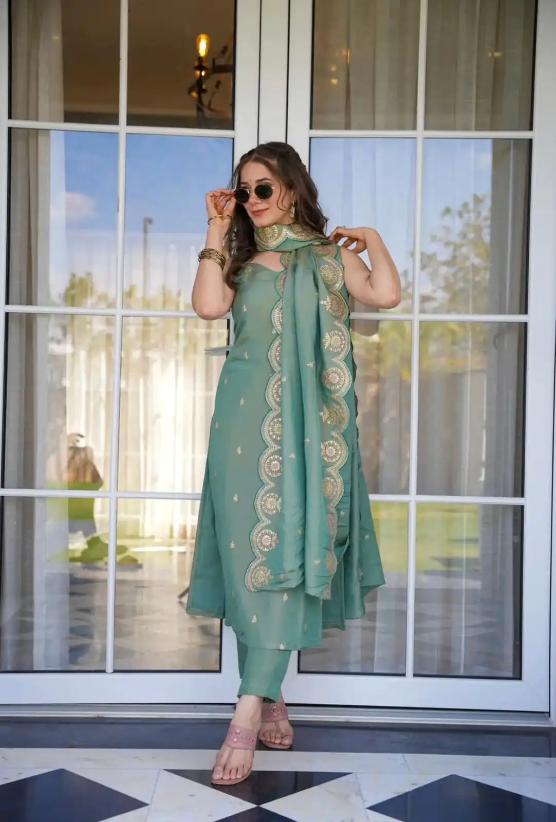 SRK 5154 Peacock Green Color Pure Chinnon Silk Embroidery Sequence Salwar Suit Wedding, Party, Festive, Events Expected Delivery 4-6 Working Days @ 1749/- | Jump Suits, Salwar suit, Designer Suits, Casual Suits, Creative suits, Palazzo Suits, Party Wear Suits, Patiala Suits, Straight Suits