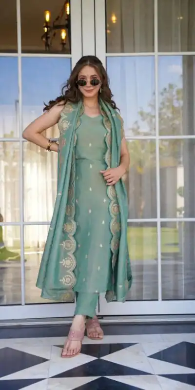 SRK 5154 Peacock Green Color Pure Chinnon Silk Embroidery Sequence Salwar Suit Wedding, Party, Festive, Events Expected Delivery 4-6 Working Days @ 1749/- | Jump Suits, Salwar suit, Designer Suits, Casual Suits, Creative suits, Palazzo Suits, Party Wear Suits, Patiala Suits, Straight Suits