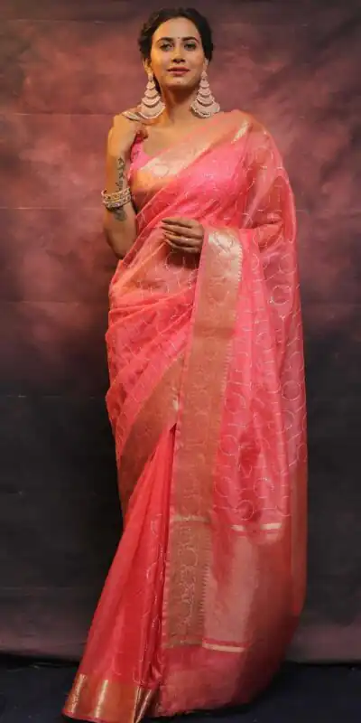 MS 438 Pink Color Nylon Organza Jacquard Multi Embroidered Saree Casual, Party Wear, Wedding, Events, Etc. Expected Delivery 4-6 Working Days 1599/- | Sarees, Bollywood Sarees, Creative Sarees, Designer Sarees, Embroidered Sarees, Ethnic Saree, Modern Digital sarees, Party Wear Sarees
