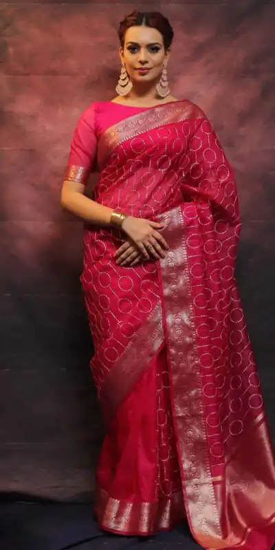 MS 438 Red Color Nylon Organza Jacquard Multi Embroidered Saree Casual, Party Wear, Wedding, Events, Etc. Expected Delivery 4-6 Working Days 1599/- | Sarees, Bollywood Sarees, Creative Sarees, Designer Sarees, Embroidered Sarees, Ethnic Saree, Modern Digital sarees, Party Wear Sarees