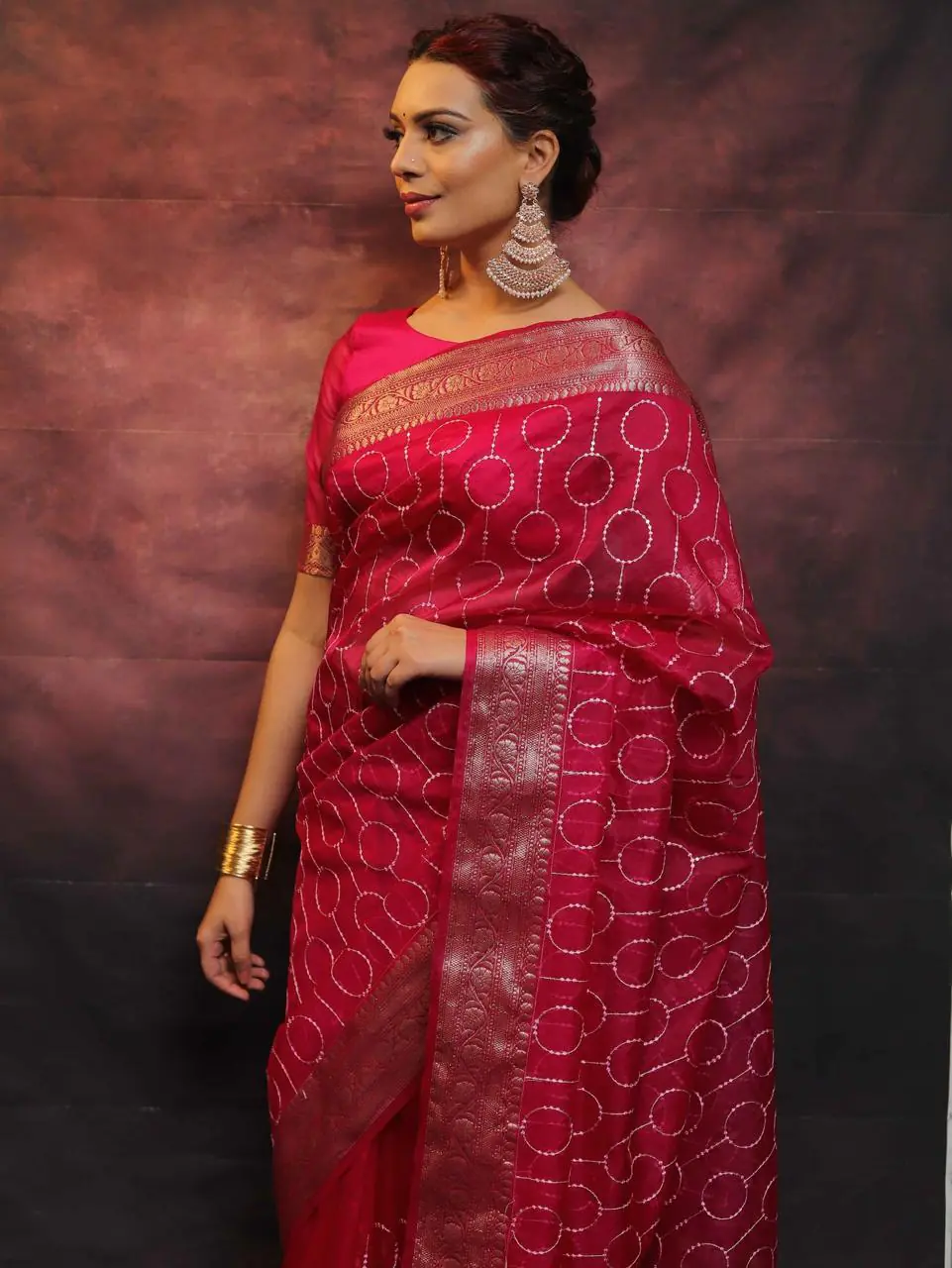 MS 438 Red Color Nylon Organza Jacquard Multi Embroidered Saree Casual, Party Wear, Wedding, Events, Etc. Expected Delivery 4-6 Working Days 1599/- | Sarees, Bollywood Sarees, Creative Sarees, Designer Sarees, Embroidered Sarees, Ethnic Saree, Modern Digital sarees, Party Wear Sarees