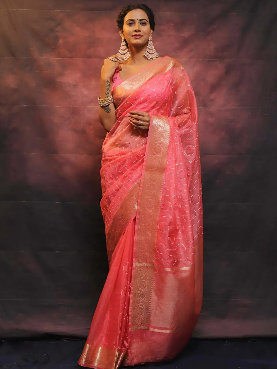 MS 438 Red Color Nylon Organza Jacquard Multi Embroidered Saree Casual, Party Wear, Wedding, Events, Etc. Expected Delivery 4-6 Working Days 1599/- | Sarees, Bollywood Sarees, Creative Sarees, Designer Sarees, Embroidered Sarees, Ethnic Saree, Modern Digital sarees, Party Wear Sarees