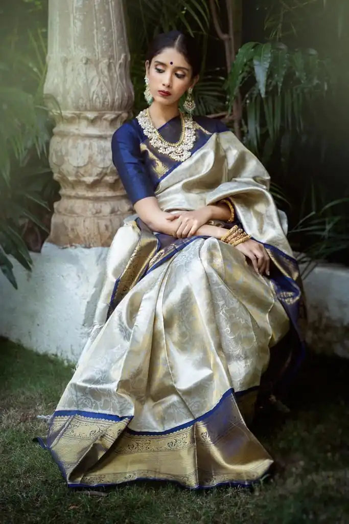 KP 3045 White & Blue Color Soft Lichi Silk Jacquard Work Saree Casual, Party Wear, Wedding, Events Etc. Expected Delivery 4-6 Working Days @1449/- | Sarees, Bollywood Sarees, Creative Sarees, Designer Sarees, Embroidered Sarees, Ethnic Saree, Modern Digital sarees, Party Wear Sarees