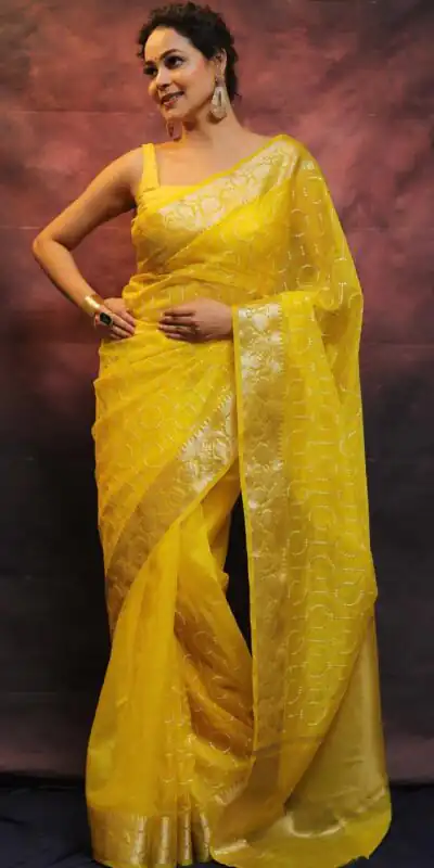 MS 438 Yellow Color Nylon Organza Jacquard Multi Embroidered Saree Casual, Party Wear, Wedding, Events, Etc. Expected Delivery 4-6 Working Days 1599/- | Sarees, Bollywood Sarees, Creative Sarees, Designer Sarees, Embroidered Sarees, Ethnic Saree, Modern Digital sarees, Party Wear Sarees