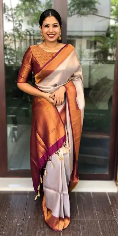 KP 4051 Silver Color Soft Lichi Silk Cloth Rich Pallu All Over Saree Events Casual, Wedding, Festive, Events . Expected Delivery  4-6 Working Days @1399/- | Sarees, Bollywood Sarees, Creative Sarees, Designer Sarees, Embroidered Sarees, Ethnic Saree, Modern Digital sarees, Party Wear Sarees