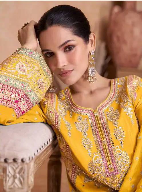 FC 7406 Yellow Color Chinon Coding Embroidery Anarkali Suit Wedding, Party, Festive events, etc. Expected Delivery 4-6 Working Days @2849/ | Jump Suits, Salwar suit, Designer Suits, Casual Suits, Creative suits, Palazzo Suits, Party Wear Suits
