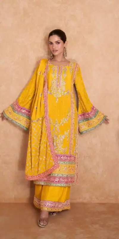 FC 7406 Yellow Color Chinon Coding Embroidery Anarkali Suit Wedding, Party, Festive events, etc. Expected Delivery 4-6 Working Days @2849/ | Jump Suits, Salwar suit, Designer Suits, Casual Suits, Creative suits, Palazzo Suits, Party Wear Suits