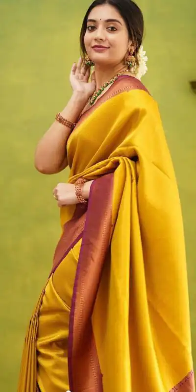 KP 4051 Yellow Color Soft Lichi Silk Cloth Rich Pallu All Over Saree Events Casual, Wedding, Festive, Events . Expected Delivery  4-6 Working Days @1399/- | Sarees, Bollywood Sarees, Creative Sarees, Designer Sarees, Embroidered Sarees, Ethnic Saree, Modern Digital sarees, Party Wear Sarees