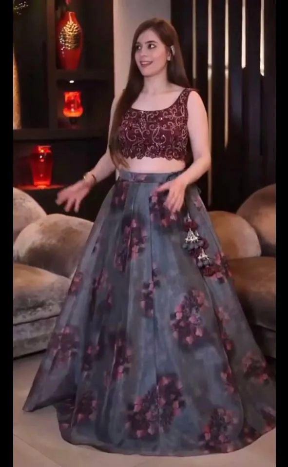 LG 362 Grey Lehenga : Organza Printed Embroidery Lehenga Choli Traditional Wear, Festive, Wedding, Events   Expected Delivery 4-6 Working Days @1999/- | Lehenga, Bollywood Lehenga, Creative Lehenga, Designer Lehenga, Embroidered Lehenga, Party Wear Lehenga