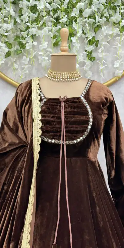 KD 1393 Coffee Color Velvet Real Mirror Fancy Salwar Suit Casual, Party, Festive, Events Wedding Etc.  Expected Delivery 4-6 Working Days @1799/- Only | Jump Suits, Salwar suit, Designer Suits, Casual Suits, Creative suits, Palazzo Suits, Party Wear Suits, Straight Suits