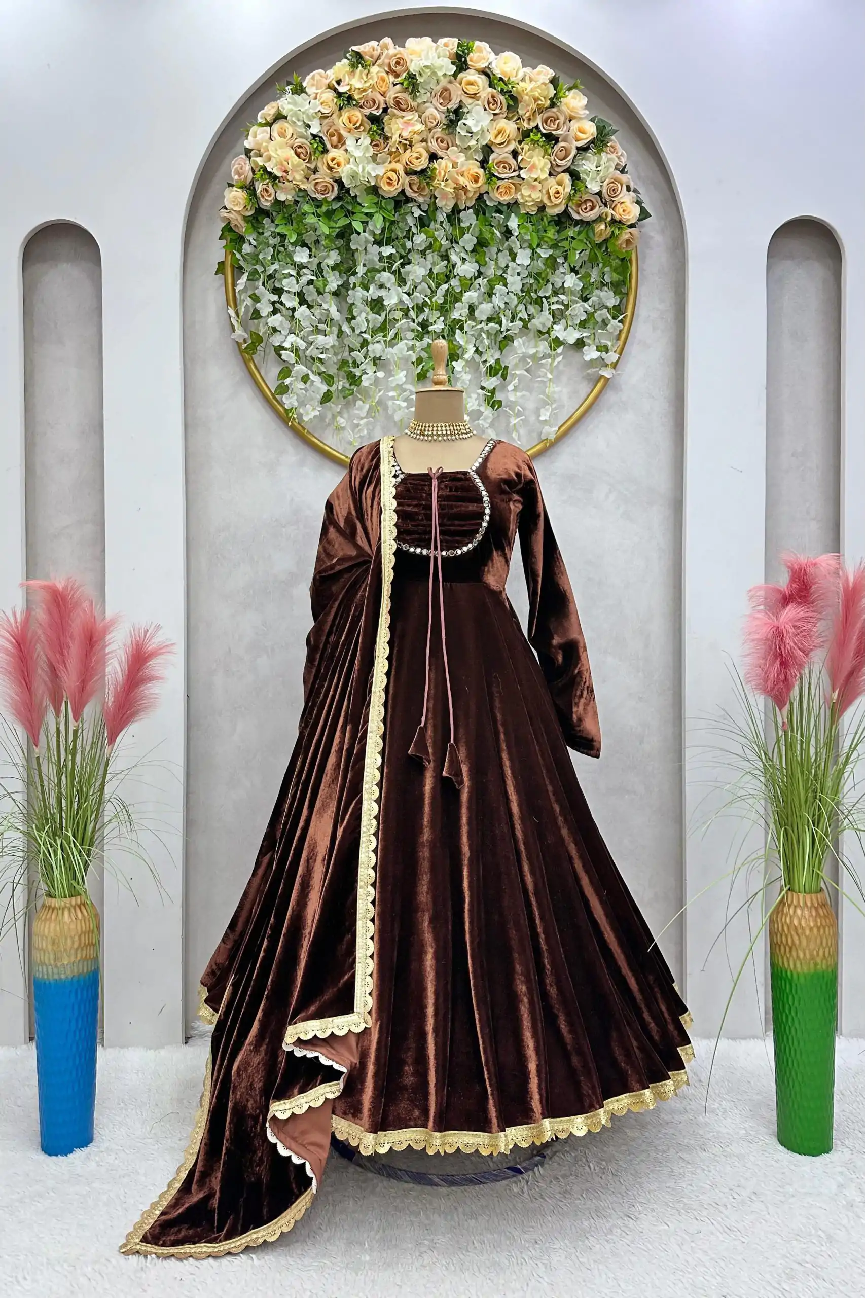 KD 1393 Coffee Color Velvet Real Mirror Fancy Salwar Suit Casual, Party, Festive, Events Wedding Etc.  Expected Delivery 4-6 Working Days @1799/- Only | Jump Suits, Salwar suit, Designer Suits, Casual Suits, Creative suits, Palazzo Suits, Party Wear Suits, Straight Suits