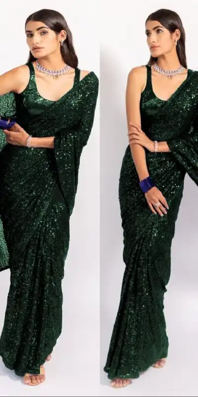 KT 250 Green Color Georgette Fancy Sequence Work Saree Blouse: Bangalore Silk Casual, Party Wear, Wedding Expected Delivery 4-6 Working Days@1799/- | Sarees, Bollywood Sarees, Creative Sarees, Designer Sarees, Embroidered Sarees, Party Wear Sarees