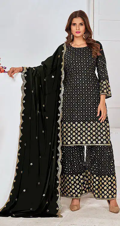 FC 5609 Black Color Cute Light Green Color Georgette Embroidery Stone Sharara Suit Wedding, Party, Festive Expected Delivery 4-6 Working Days  @2199/- | Jump Suits, Salwar suit, Designer Suits, Casual Suits, Creative suits, Palazzo Suits, Party Wear Suits, Patiala Suits, Straight Suits