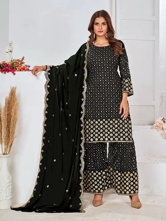 FC 5609 Black Color Cute Light Green Color Georgette Embroidery Stone Sharara Suit Wedding, Party, Festive Expected Delivery 4-6 Working Days  @2199/- | Jump Suits, Salwar suit, Designer Suits, Casual Suits, Creative suits, Palazzo Suits, Party Wear Suits, Patiala Suits, Straight Suits