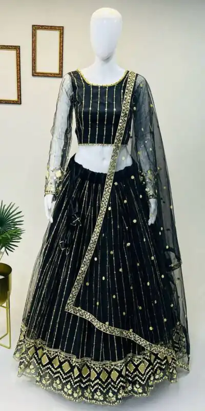 RC 237 Black Color Heavy Soft Net Embroidery Sequins Lehenga Choli Casual, Party Wedding, Festive, Events Etc. Delivery  4-6 Working Days 1899/- | Lehenga, Bollywood Lehenga, Creative Lehenga, Designer Lehenga, Embroidered Lehenga, Party Wear Lehenga