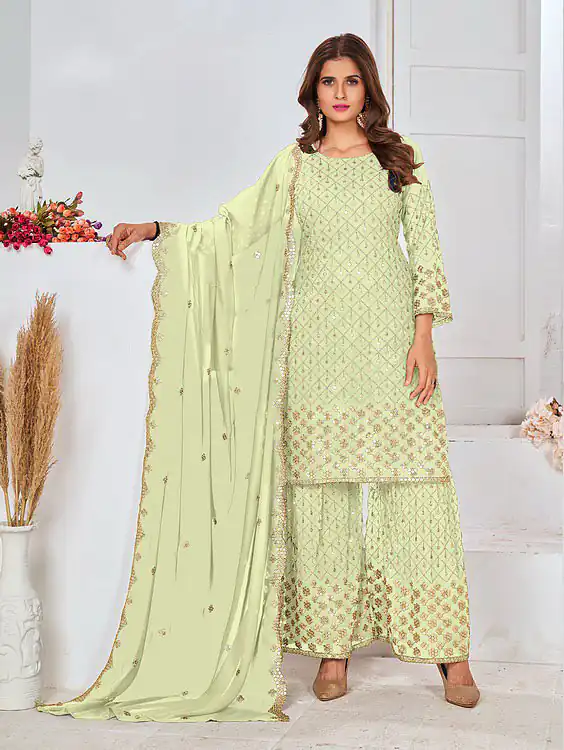 FC 5609 Light Green Color Cute Light Green Color Georgette Embroidery Stone Sharara Suit Wedding, Party, Festive Expected Delivery 4-6 Working Days  @2199/- | Jump Suits, Salwar suit, Designer Suits, Casual Suits, Creative suits, Palazzo Suits, Party Wear Suits, Patiala Suits, Straight Suits