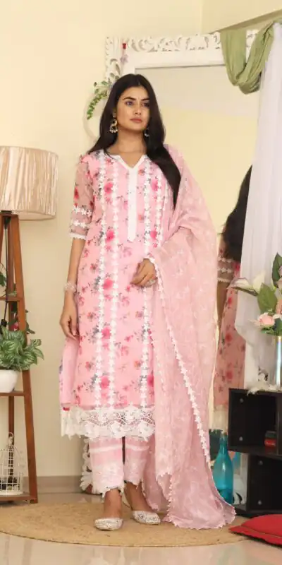 RTC 8043 Light Pink Color Organza Silk Digital Printed Thread Anarkali Suit Casual, Wedding, Festive, Events Etc. Expected Delivery 4-6 Working Days @1799/- | Anarkali Suits, Bollywood Anarkali, Creative-Anarkali, Designer Anarkali, Embroidered Anarkali, Party Wear Anarkali