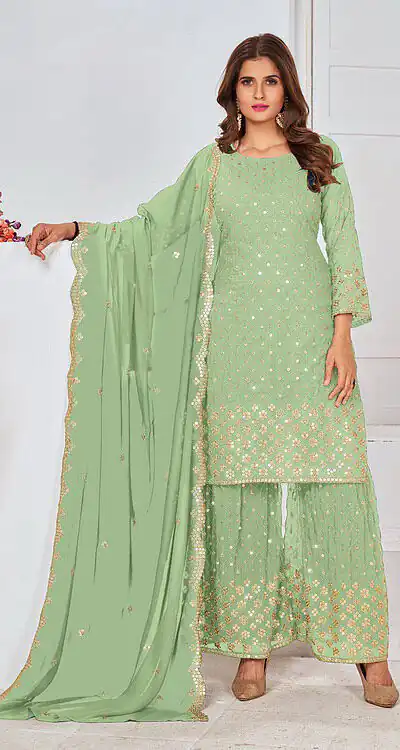 FC 5609 Pista Green Color Cute Light Green Color Georgette Embroidery Stone Sharara Suit Wedding, Party, Festive Expected Delivery 4-6 Working Days  @2199/- | Jump Suits, Salwar suit, Designer Suits, Casual Suits, Creative suits, Palazzo Suits, Party Wear Suits, Patiala Suits, Straight Suits
