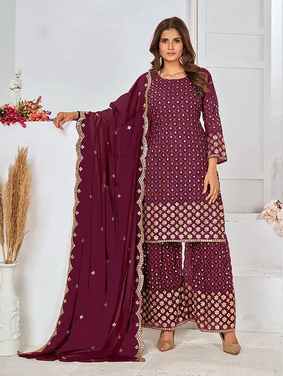 FC 5609 Purple Color Cute Light Green Color Georgette Embroidery Stone Sharara Suit Wedding, Party, Festive Expected Delivery 4-6 Working Days @2199/- | Jump Suits, Salwar suit, Designer Suits, Casual Suits, Creative suits, Palazzo Suits, Party Wear Suits, Patiala Suits, Straight Suits