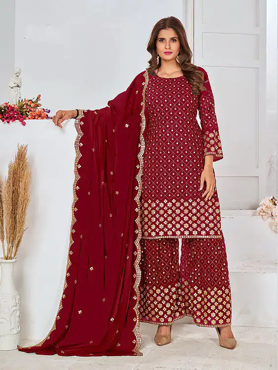 FC 5609 Red Color Cute Light Green Color Georgette Embroidery Stone Sharara Suit Wedding, Party, Festive Expected Delivery 4-6 Working Days  @2199/- | Jump Suits, Salwar suit, Designer Suits, Casual Suits, Creative suits, Palazzo Suits, Party Wear Suits, Patiala Suits, Straight Suits