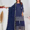 Cute Royal Blue Color Georgette Embroidery Stone Sharara Suit