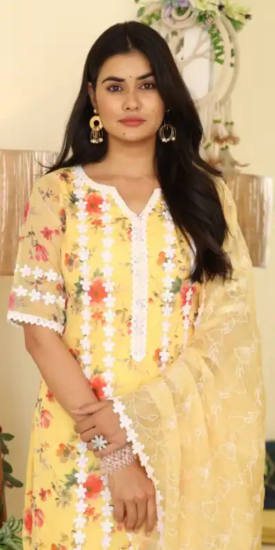 RTC 8043 Yellow Color Organza Silk Digital Printed Thread Anarkali Suit Casual, Wedding, Festive, Events Etc. Expected Delivery 4-6 Working Days @1799/- | Anarkali Suits, Bollywood Anarkali, Creative-Anarkali, Designer Anarkali, Embroidered Anarkali, Party Wear Anarkali