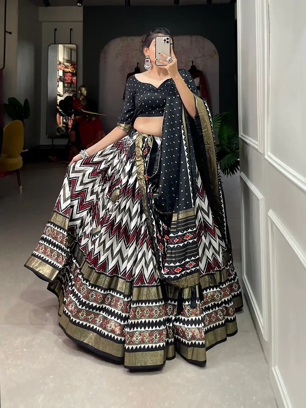 LNB1683 Black Color Tussar Silk Leheriya Foil Print Lehenga Choli Gotta Patti Lace Festive Party Wedding, Events etc. Delivery 4-6 Working Days @2199 | Lehenga, Bollywood Lehenga, Creative Lehenga, Designer Lehenga, Embroidered Lehenga, Party Wear Lehenga