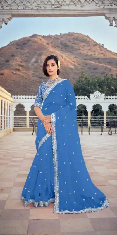 KT 244 Blue Color Bright Organza Silk Sequence Work Saree Blouse: Bangalore Silk Casual, Party Wear, Wedding Expected Delivery 4-6 Working Days@1899/- | Sarees, Bollywood Sarees, Creative Sarees, Designer Sarees, Embroidered Sarees, Party Wear Sarees