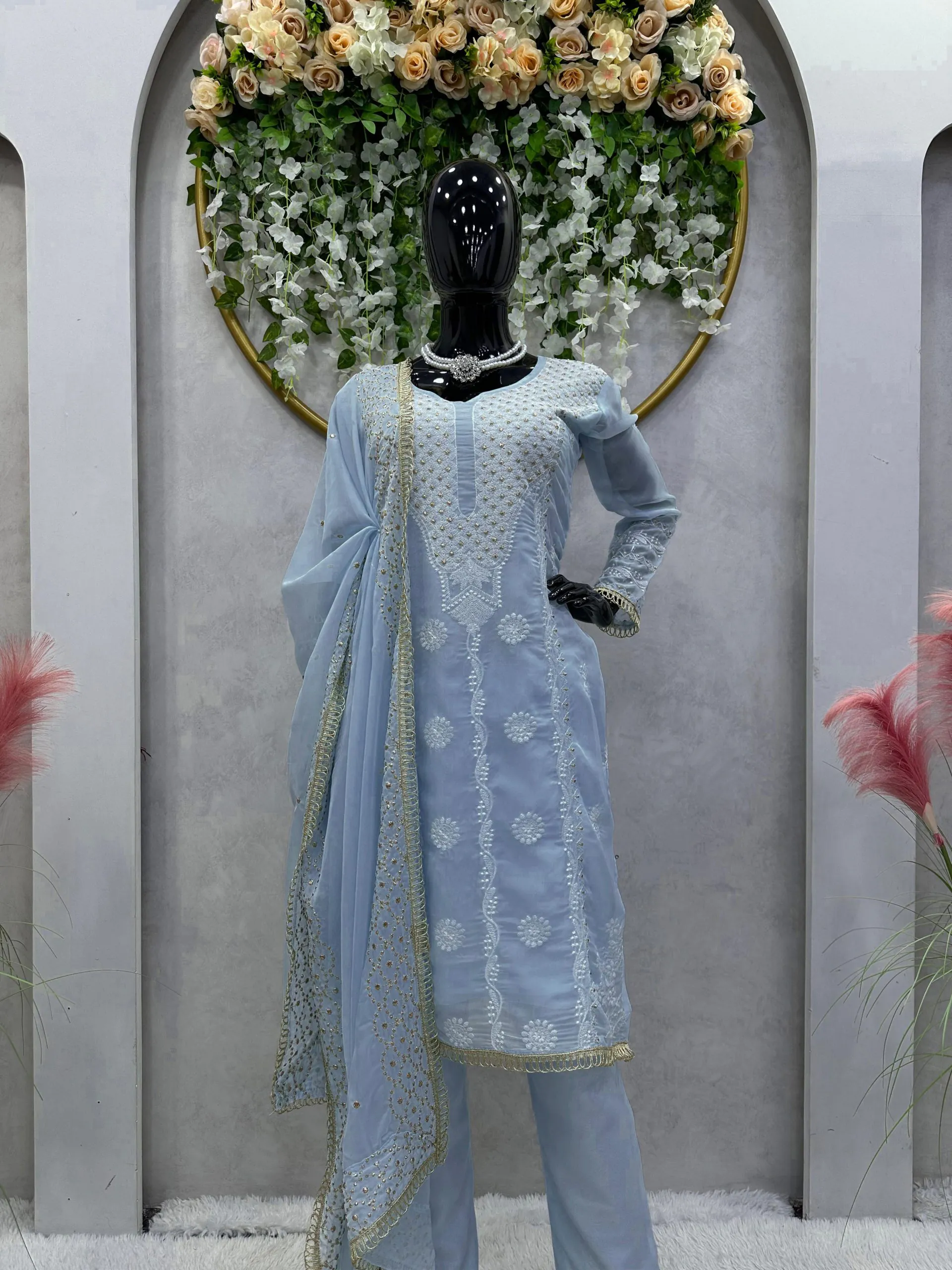  RTC 5689 Blue Color Tabby Organza Thread Sequence Work Kurti Casual, Wedding, Party, Festive, Events Etc. Expected Delivery 4-6 Working Days @1999/- | Kurti, Bollywood Kurti, Creative Kurtis, Designer Kurti, Party Wear Kurti, Selfie Kurti