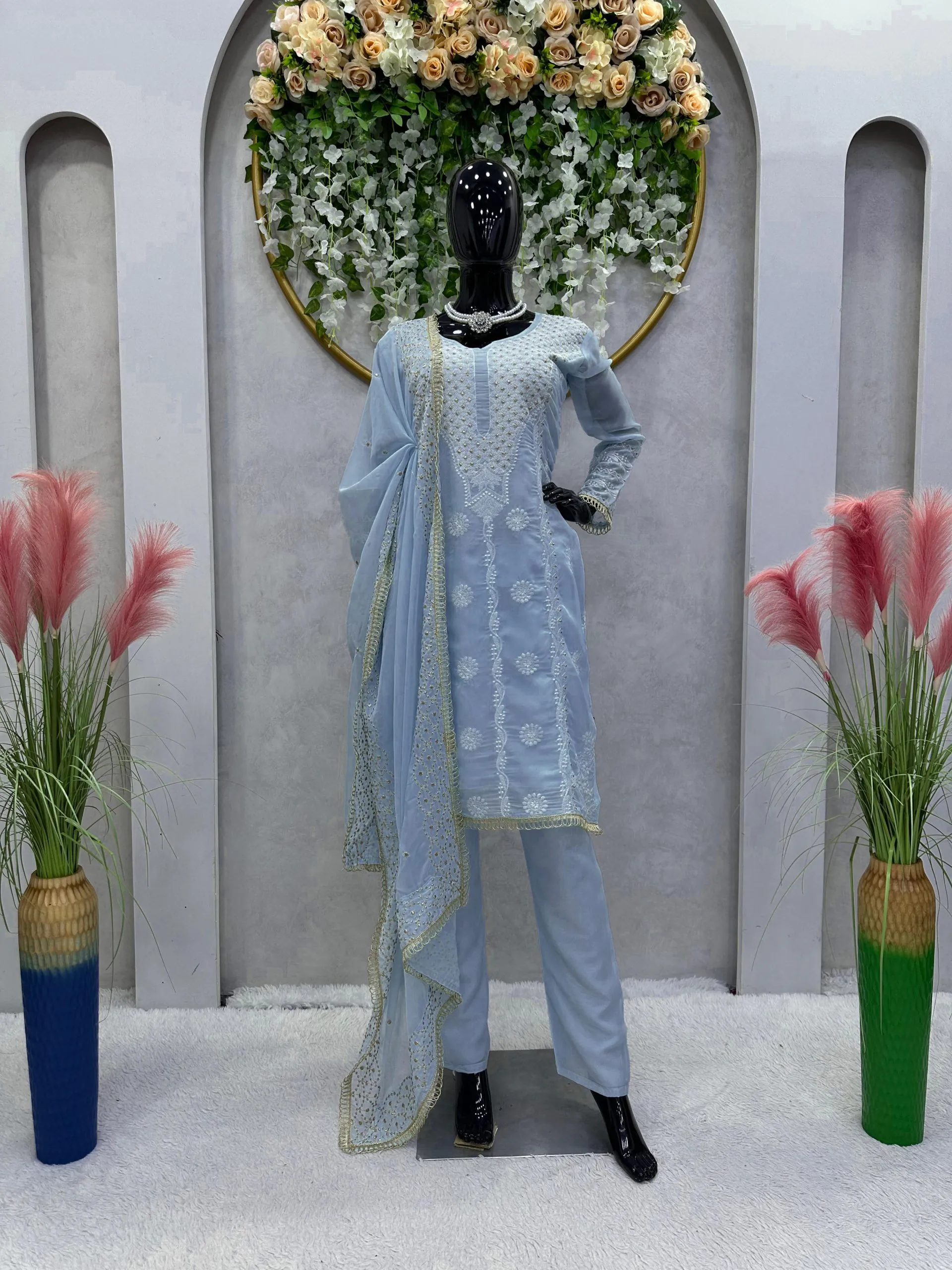  RTC 5689 Blue Color Tabby Organza Thread Sequence Work Kurti Casual, Wedding, Party, Festive, Events Etc. Expected Delivery 4-6 Working Days @1999/- | Kurti, Bollywood Kurti, Creative Kurtis, Designer Kurti, Party Wear Kurti, Selfie Kurti