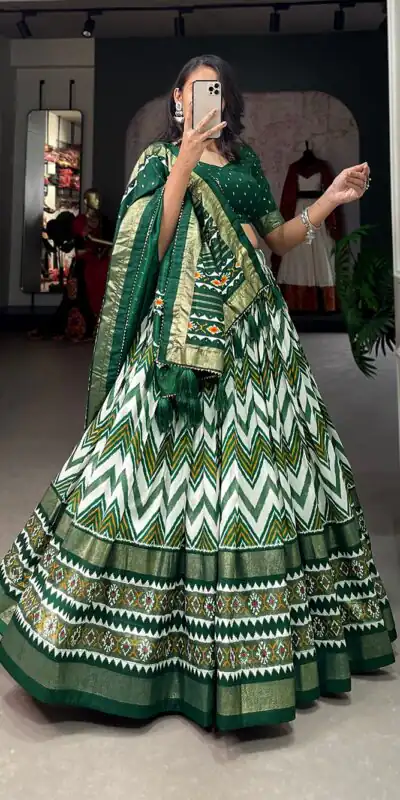 LNB1683 Green Color Tussar Silk Leheriya Foil Print Lehenga Choli Gotta Patti Lace Festive Party Wedding, Events etc. Delivery 4-6 Working Days @2199 | Lehenga, Bollywood Lehenga, Creative Lehenga, Designer Lehenga, Embroidered Lehenga, Party Wear Lehenga