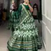 Dazzling Green Color Tussar Silk Leheriya Foil Print Lehenga Choli