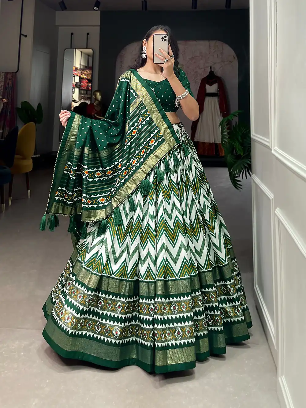 LNB1683 Green Color Tussar Silk Leheriya Foil Print Lehenga Choli Gotta Patti Lace Festive Party Wedding, Events etc. Delivery 4-6 Working Days @2199 | Lehenga, Bollywood Lehenga, Creative Lehenga, Designer Lehenga, Embroidered Lehenga, Party Wear Lehenga