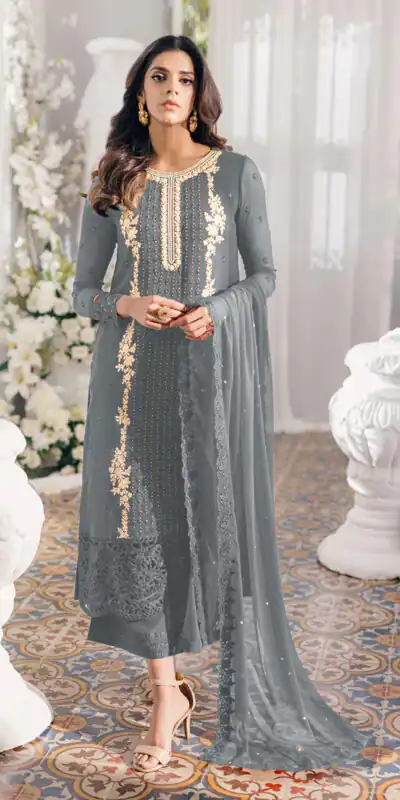 FC Mariya 1032 Grey Heavy Georgette Embroidery Anarkali Suit Wedding, Party, Festive events, etc. Expected Delivery  4-6 Working Days @1949/- Only | Anarkali Suits, Bollywood Anarkali, Creative-Anarkali, Designer Anarkali, Embroidered Anarkali, Party Wear Anarkali