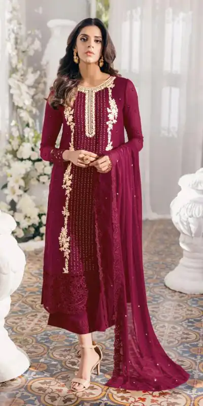 FC Mariya 1032 Marooon Color Heavy Georgette Embroidery Anarkali Suit Wedding, Party, Festive events, etc. Expected Delivery  4-6 Working Days @1949/- | Anarkali Suits, Bollywood Anarkali, Creative-Anarkali, Designer Anarkali, Embroidered Anarkali, Party Wear Anarkali