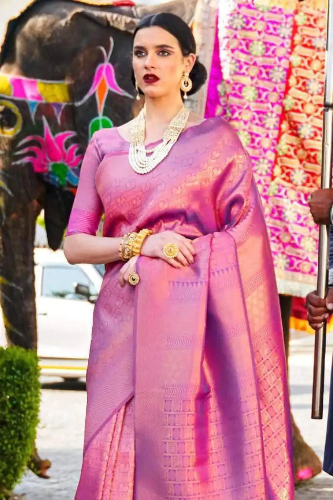 KP 5054  Pink Color Soft Lichi Silk Jacquard Rich Pallu Saree Casual, Party Wear, Wedding, Events Etc. Expected Delivery 4-6 Working Days @1349/- | Sarees, Bollywood Sarees, Creative Sarees, Designer Sarees, Embroidered Sarees, Ethnic Saree, Modern Digital sarees, Party Wear Sarees