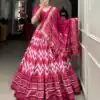 Dazzling Pink Color Tussar Silk Leheriya Foil Print Lehenga Choli