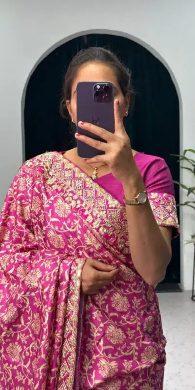 ST 390 Pink Color Vichitra Silk Digital Printed Embroidery Saree Casual, Wedding, Party, Festive, Events Etc. Expected Delivery 4-6 Working Days @1949/- | Sarees, Bollywood Sarees, Creative Sarees, Designer Sarees, Embroidered Sarees, Ethnic Saree, Modern Digital sarees, Party Wear Sarees