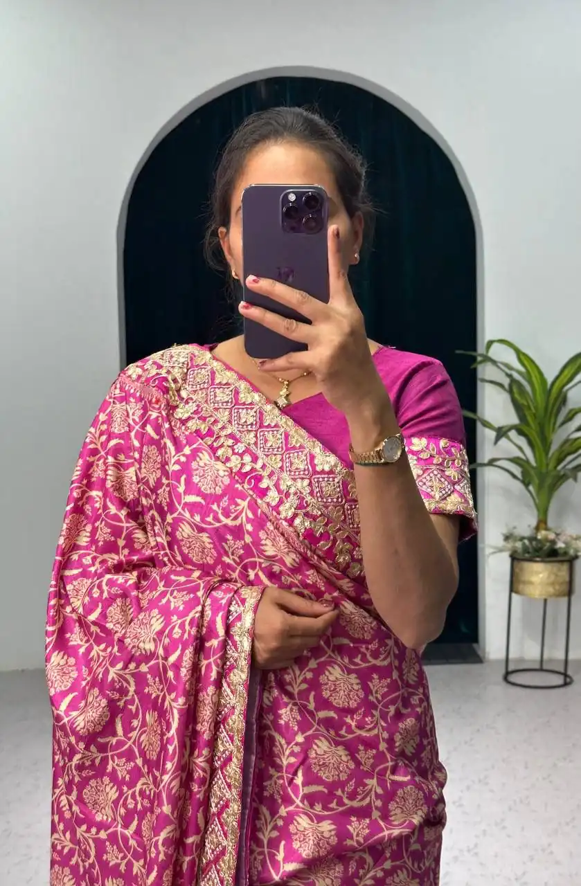 ST 390 Pink Color Vichitra Silk Digital Printed Embroidery Saree Casual, Wedding, Party, Festive, Events Etc. Expected Delivery 4-6 Working Days @1949/- | Sarees, Bollywood Sarees, Creative Sarees, Designer Sarees, Embroidered Sarees, Ethnic Saree, Modern Digital sarees, Party Wear Sarees