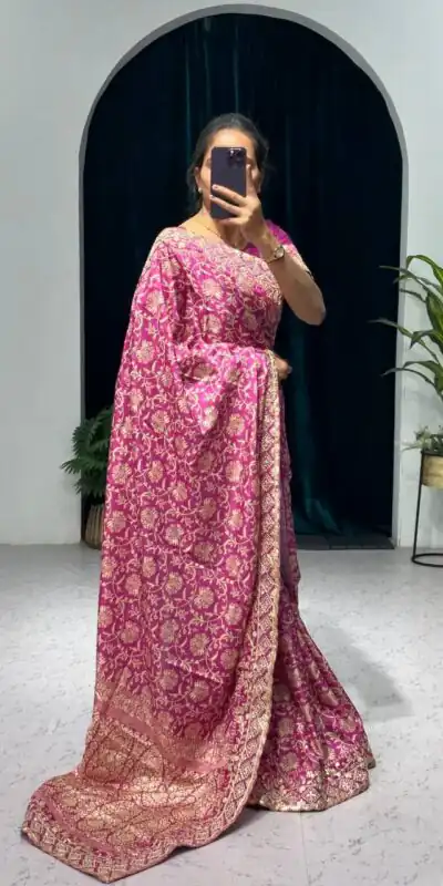 ST 390 Pink Color Vichitra Silk Digital Printed Embroidery Saree Casual, Wedding, Party, Festive, Events Etc. Expected Delivery 4-6 Working Days @1949/- | Sarees, Bollywood Sarees, Creative Sarees, Designer Sarees, Embroidered Sarees, Ethnic Saree, Modern Digital sarees, Party Wear Sarees