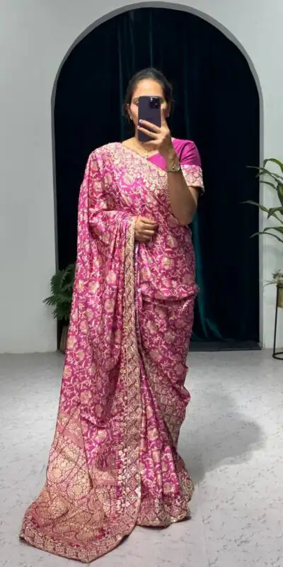 ST 390 Pink Color Vichitra Silk Digital Printed Embroidery Saree Casual, Wedding, Party, Festive, Events Etc. Expected Delivery 4-6 Working Days @1949/- | Sarees, Bollywood Sarees, Creative Sarees, Designer Sarees, Embroidered Sarees, Ethnic Saree, Modern Digital sarees, Party Wear Sarees