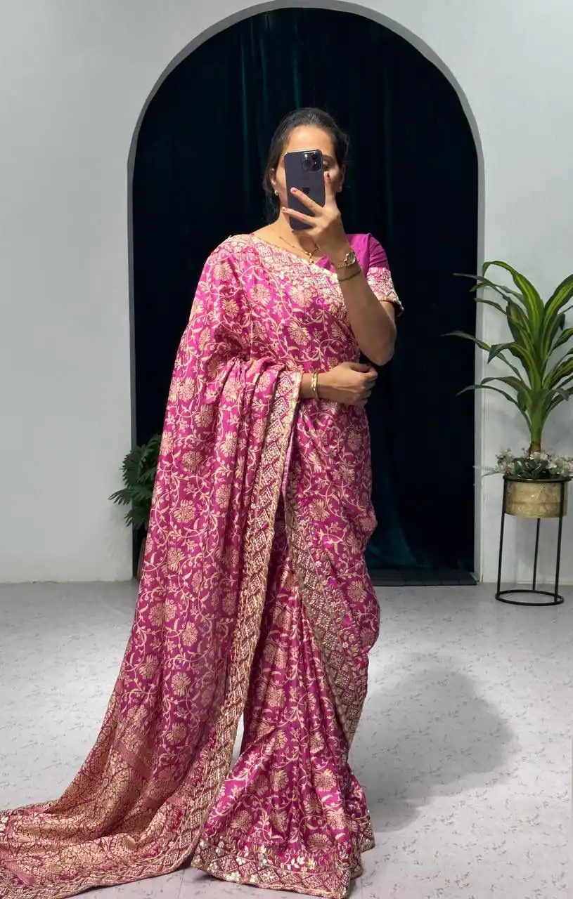 ST 390 Pink Color Vichitra Silk Digital Printed Embroidery Saree Casual, Wedding, Party, Festive, Events Etc. Expected Delivery 4-6 Working Days @1949/- | Sarees, Bollywood Sarees, Creative Sarees, Designer Sarees, Embroidered Sarees, Ethnic Saree, Modern Digital sarees, Party Wear Sarees