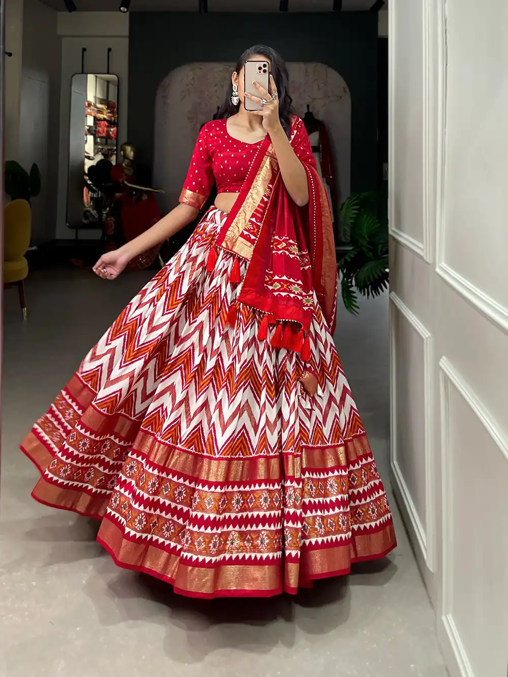 LNB1683 Red Color Tussar Silk Leheriya Foil Print Lehenga Choli Gotta Patti Lace Festive Party Wedding, Events etc. Delivery 4-6 Working Days @2199 | Lehenga, Bollywood Lehenga, Creative Lehenga, Designer Lehenga, Embroidered Lehenga, Party Wear Lehenga