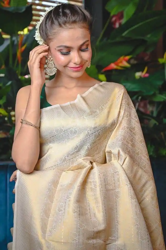 KP 5054  White Color Soft Lichi Silk Jacquard Rich Pallu Saree Casual, Party Wear, Wedding, Events Etc. Expected Delivery 4-6 Working Days @1349/- | Sarees, Bollywood Sarees, Creative Sarees, Designer Sarees, Embroidered Sarees, Ethnic Saree, Modern Digital sarees, Party Wear Sarees