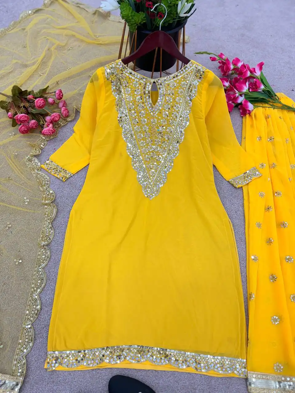 NSR 784 Yellow Color Georgette Embroidery Sequence Mirror Hand Work Salwar Suit Casual, Party Festive, Events Etc. Expected Delivery 4-6 Working Days @2050/ | Jump Suits, Salwar suit, Designer Suits, Casual Suits, Creative suits, Palazzo Suits, Party Wear Suits, Patiala Suits, Straight Suits