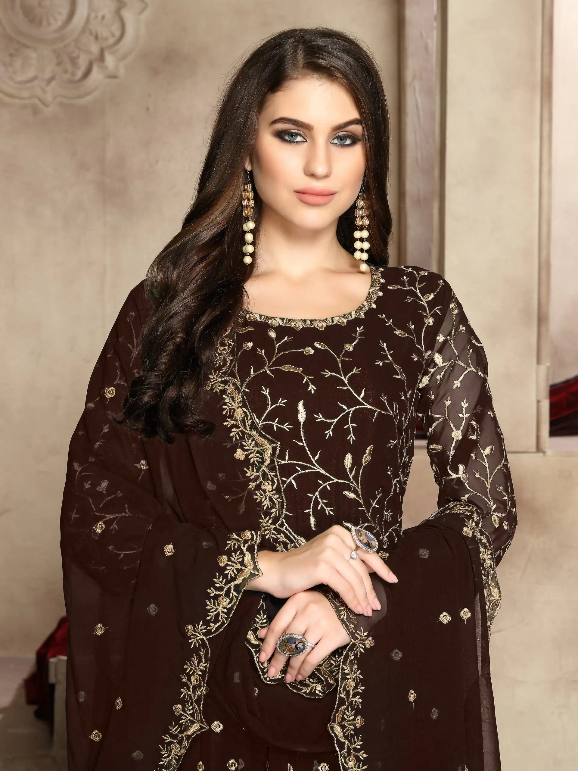  FC 94001 coffee Color Georgette Multi Thread Zari Stich Anarkali Suit Wedding, Party, Festive events, etc. Expected Delivery  4-6 Working Days @2149/- | Anarkali Suits, Bollywood Anarkali, Creative-Anarkali, Designer Anarkali, Embroidered Anarkali, Party Wear Anarkali