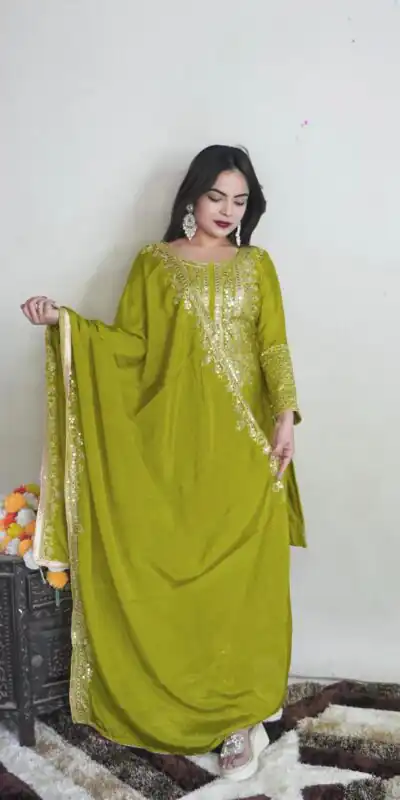 SRK 5151 Green Color Pure Chinnon Silk Embroidery Sequence Salwar Suit Wedding, Party, Festive, Events Expected Delivery 4-6 Working Days @ 1949/- | Jump Suits, Salwar suit, Designer Suits, Casual Suits, Creative suits, Palazzo Suits, Party Wear Suits, Patiala Suits, Straight Suits