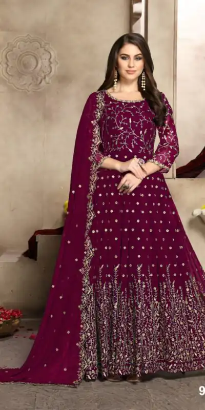 FC 94006 Purple Color Georgette Multi Thread Zari Stich Anarkali Suit Wedding, Party, Festive events, etc. Expected Delivery 4-6 Working Days @2149/- | Anarkali Suits, Bollywood Anarkali, Creative-Anarkali, Designer Anarkali, Embroidered Anarkali, Party Wear Anarkali