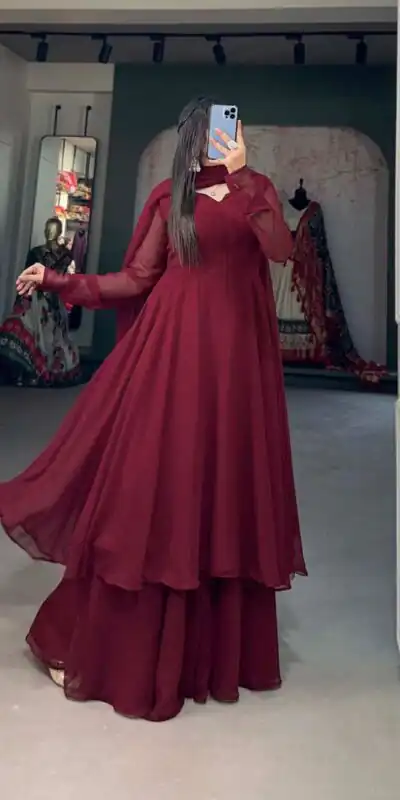 YNF3502 Maroon Color Georgette Plain Top Plain Plaza And Dupatta Casual, Wedding, Party, Festive, Events Etc.  Expected Delivery  4-6 Working Days @1999/- | Jump Suits, Salwar suit, Designer Suits, Casual Suits, Creative suits, Palazzo Suits, Party Wear Suits, Patiala Suits, Straight Suits