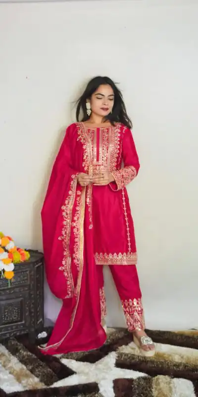 SRK 5151 Pink  Color Pure Chinnon Silk Embroidery Sequence Salwar Suit Wedding, Party, Festive, Events Expected Delivery 4-6 Working Days @ 1949/- | Jump Suits, Salwar suit, Designer Suits, Casual Suits, Creative suits, Palazzo Suits, Party Wear Suits, Patiala Suits, Straight Suits